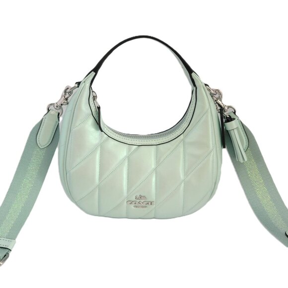 Coach CBI46 Carmen Mini Crossbody Quilted Pearlized Smooth Leather Handbag Green - Picture 1 of 8